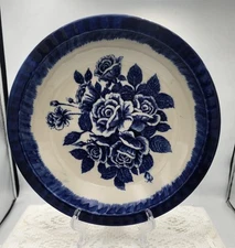 Flow Blue Style Wash Bowl/Decorator Plate Rose Pattern 9 3.4" Blue and White