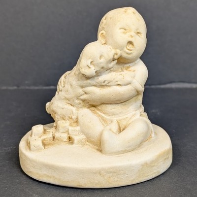 Catherine McCullough Carved Soapstone Figurine Baby Puppy Blocks 1930s 2.5'' Vtg
