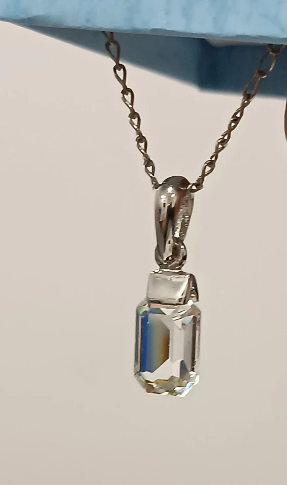 Collana ciondolo cristallo austriaco trasparente catena metallo rodiato - Immagine 3 di 4