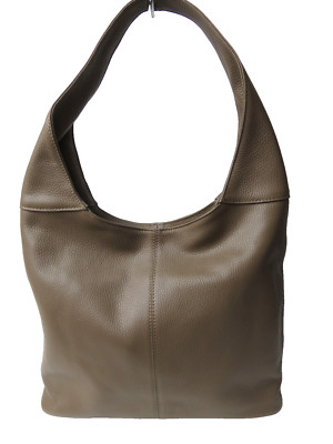 Damen Beutel Tasche  Schultertasche Hobo Bag Shopper Italy Echt Leder taupe NEU