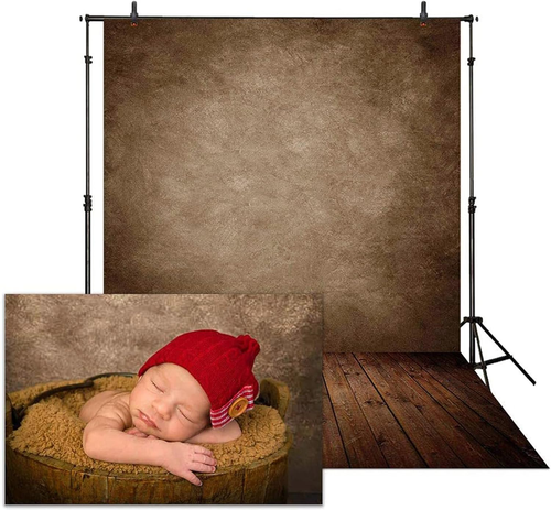 5X7Ft Soft Fabric Brown Wall with Wooden Floor Photography Backdrop Newborn Baby - Picture 7 of 12