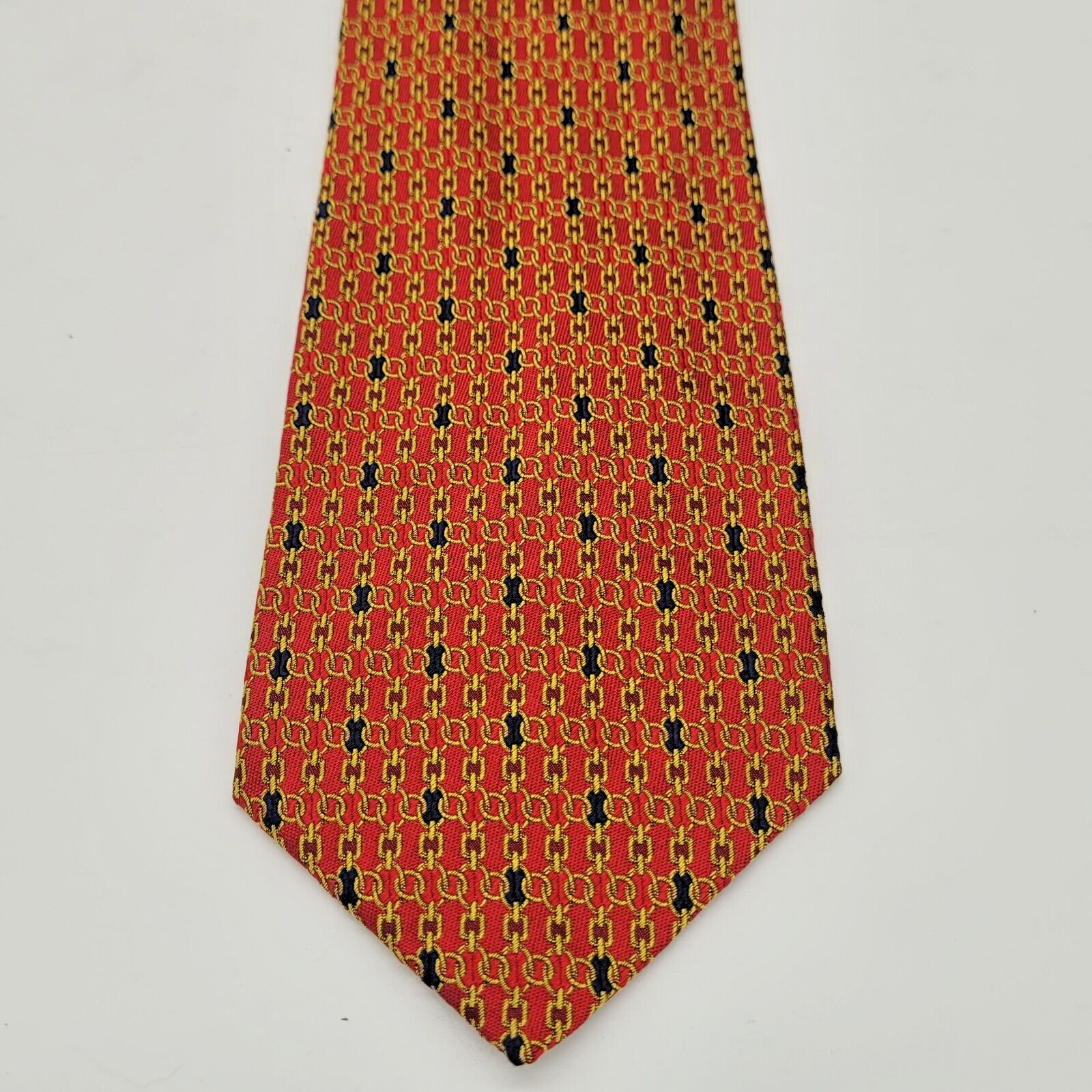 Michelsons Of London Red Blue Gold Link Silk Rare Mens Neck Tie Necktie
