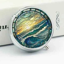 1pc Sea Sunset Pill Box - 3-Separate Compartment Medicine Organizer