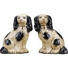 Pair Of Staffordshire Style King Charles Spaniel Dog Figurines 9"H (Black)