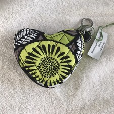NWT Vera Bradley Sweetheart Coin Purse Heart Shaped Citron Zip Black White Lime