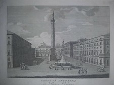 Kolonne Antonina Piazza Colonna/ Rom Aquatinta Originale XIX Jahrhundert