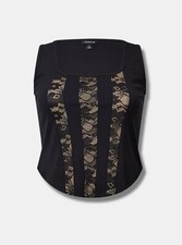 Torrid Ponte Square Neck Lace Corset Top Black Plus Size 1 1X 14 16 G85396