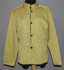 CHICO'S Puckered Olive Avocado Green Mock Collar Metal Button Jacket Wms 1 WORN 
