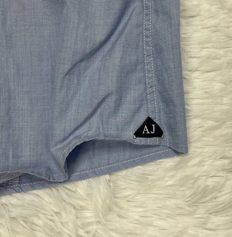 Camisa de vestir Armani para hombre con botones talla L grande azul calce ajustado manga larga diseñador Foto 3 de 4