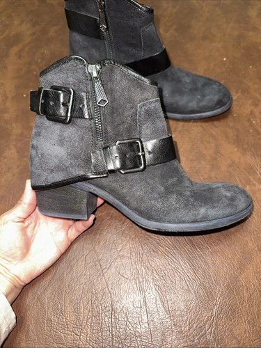 Donald J. Pliner Dalis Damen-Bikerstiefelette abgenutzt schwarz Veloursleder Schnalle 6,5 - Bild 2 von 5