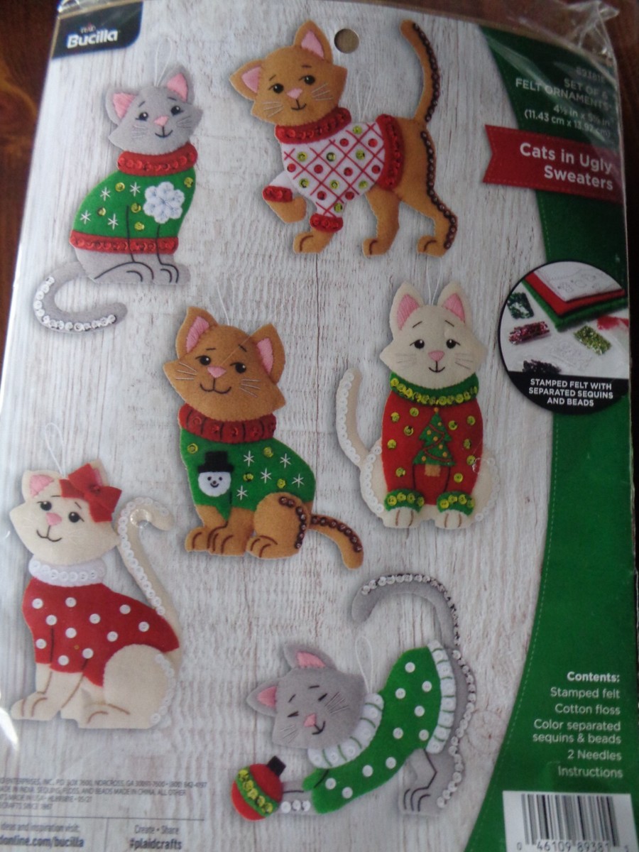 Mid-century Bucilla Felt Appliqué Christmas Stocking Set of 3 Complete
