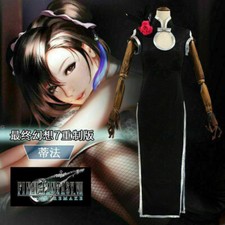 Final Fantasy VII Tifa Lockhart Cosplay Costume Black Cheongsam Dress Outfit 