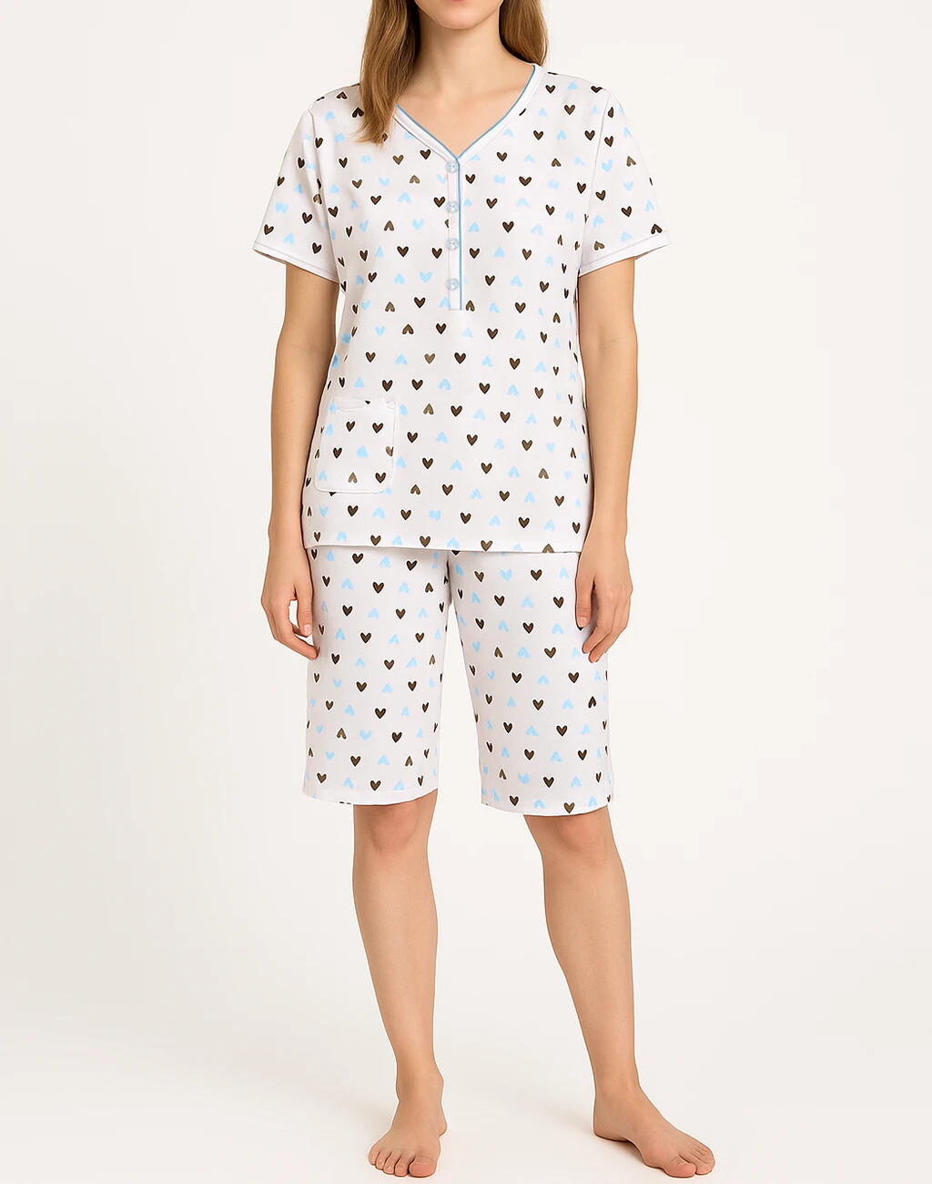 Shorty Damen Halbarm kurzer Schlafanzug Herzen 2319 Baumwolle M-3XL