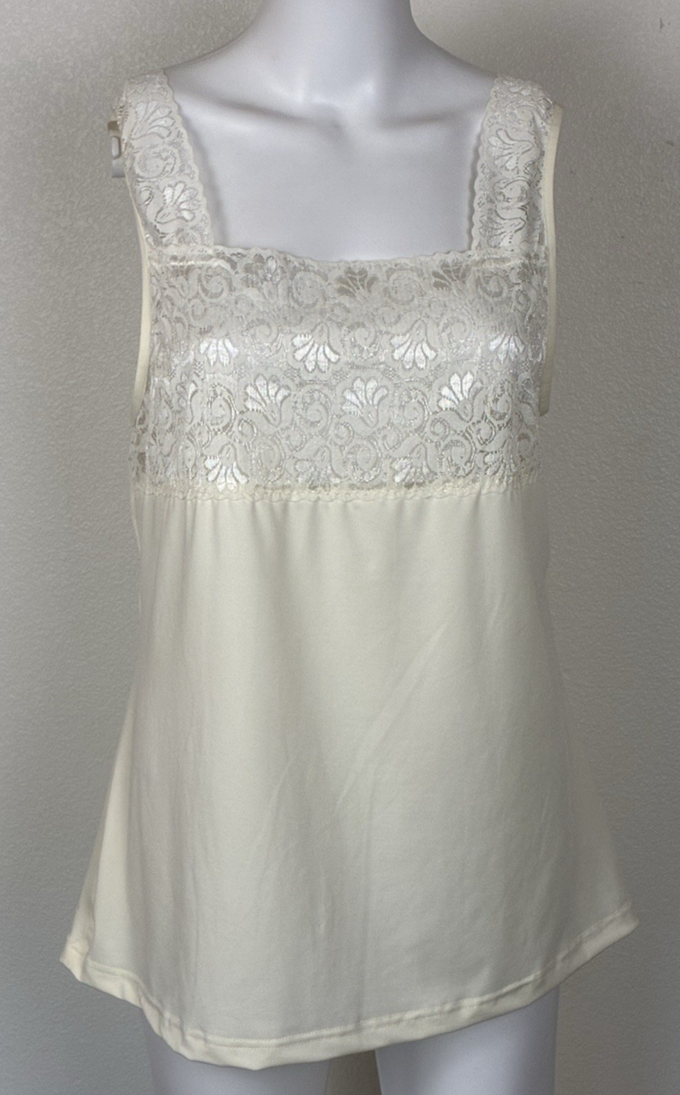 Cinema Etoile Top Size XL Cream Lace Square Neck Cami Tank Quiet Luxury Wedding