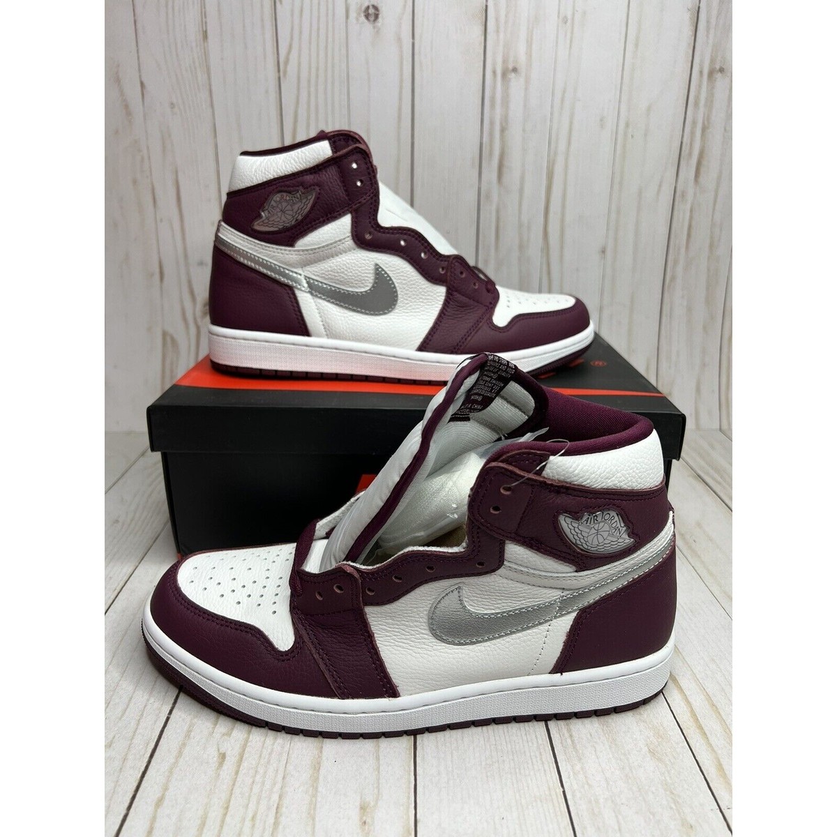 Nike Air Jordan 1 Retro High OG Bordeaux Silver White Mens Size 9