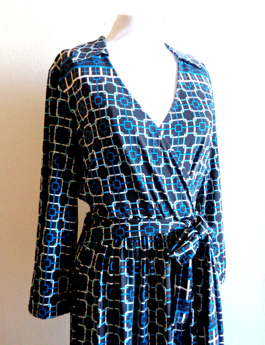 Talbots Sz 8 Dk Brown blue Geo Print Knit Jersey Dress eBay