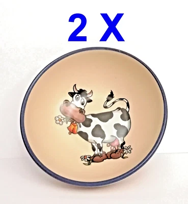 MARKENKERAMIK Lustige Kinder Schale Brei Müslischale Kuh 2er-Set Hof Handarbeit Geschenk-Idee