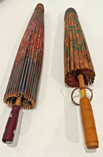 Set of 2 Large Vintage Oriental Hand Painted Wagasa Bamboo  Paper Parasol