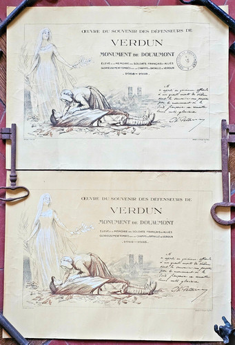 WW1 2 ANCIENS DOCUMENTS OEUVRE DU SOUVENIR DES DÉFENSEURS DE VERDUN DOUAUMONT