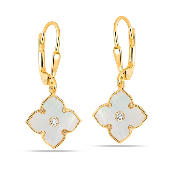 Alternate view of 14k Gold-plated Jewelry Mother Pearl Clover Drop Earrings For Women 35mm