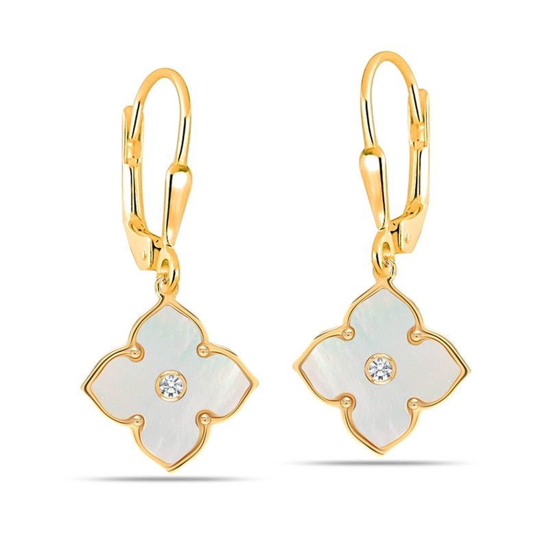 14k Gold-plated Jewelry Mother Pearl Clover Drop Earrings For Women 35mm - Product main view