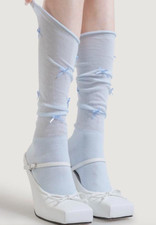 Long socks with ribbon Light blue From Japan