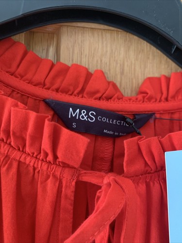 M&S Red-cotton tie front beach cover up kaftan dress- Size Small NEW RRP £35 - Picture 7 of 7