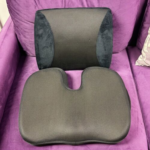 Seat Cushion & Lumbar Support Pillow Ergonomic Memory Foam For Office Car Black - Picture 1 of 12