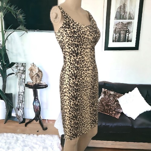 Y2K Animal Print Bodycon Dress M Mob Wife Sexy Stretch Rocker Vtg 90s Forever 21 - Picture 13 of 19