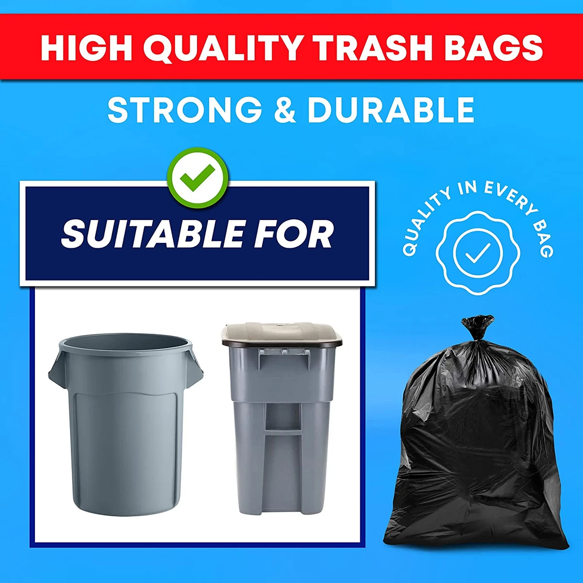 64-65 Gallon Black Trash Bags, (120 Bags Bulk) 60 Gallon Extra