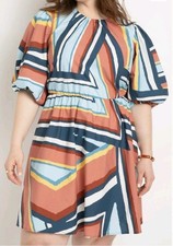 NWT Eloquii Abstract Print Back Cutout Cotton Dress Size 24