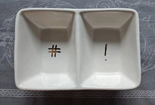 RAE DUNN OFFICE 2 SECTION DIVIDED TRAY "# !" HASHTAG EXCLAMATION POINT GOLD INK