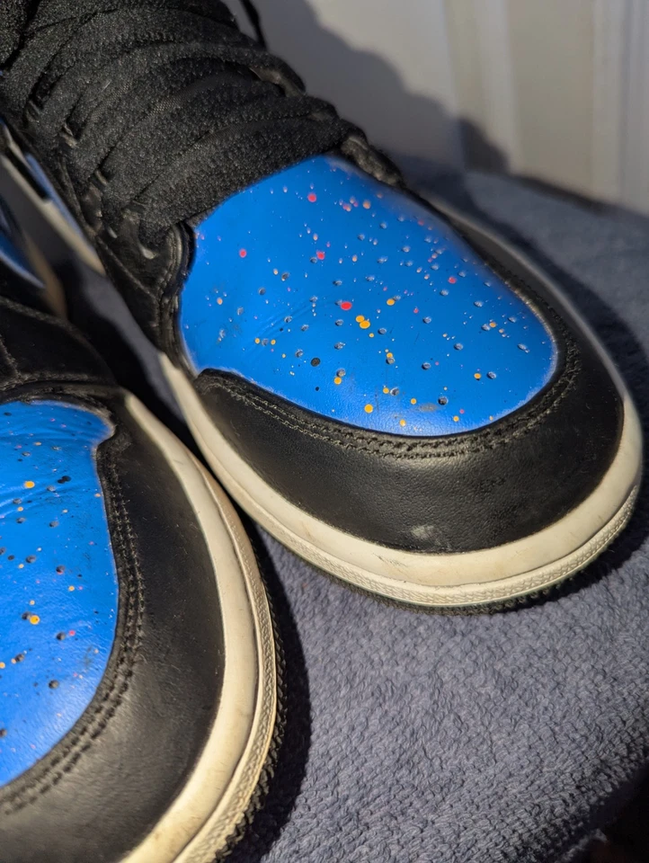 Nike Air Jordan 1 Mid Royal Paint Splatter 2018 Size 9.5 554724-048 Sneakers - Image 3 of 4