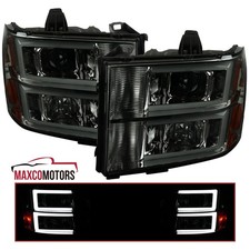 Smoke Projector Headlights Fits 2007-2013 Gmc Sierra 1500 2500hd 3500hd Led Bar