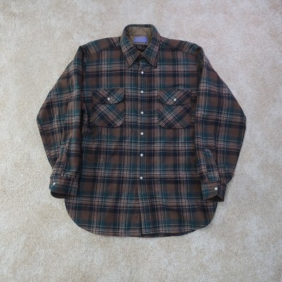 vintage Pendleton Wool Flannel Plaid Men's Large Long Sleeve Brown Made in USA