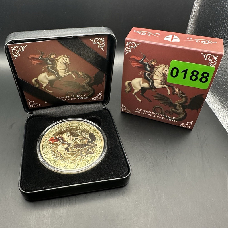 2022 Ascension Island St Georges day gold pltd. 1oz Silver Coin Box COA