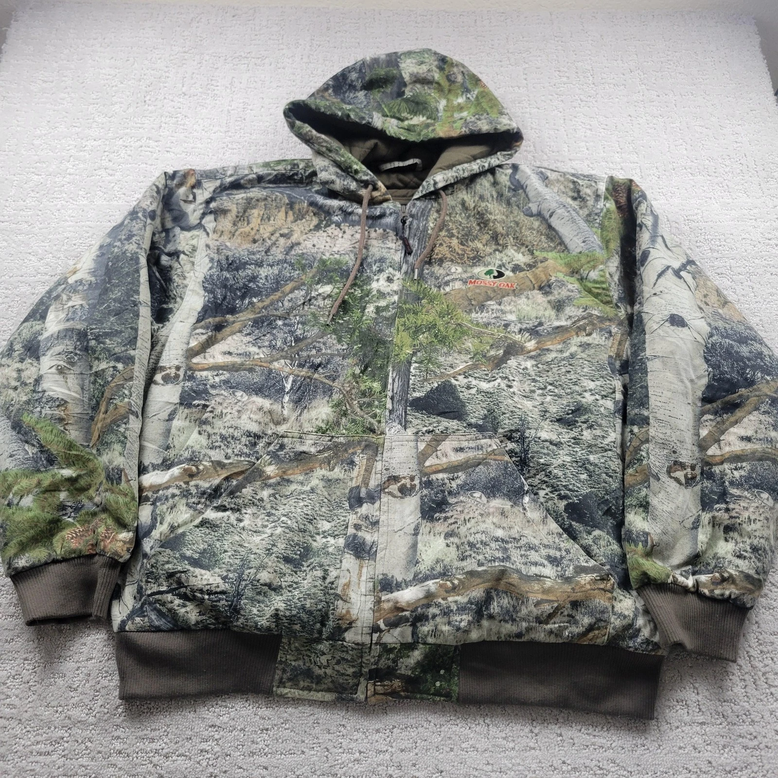 Mossy Oak Jacket Mens 2XL Camo Hooded Quilted Insulated Full Zip Hunting Outdoor