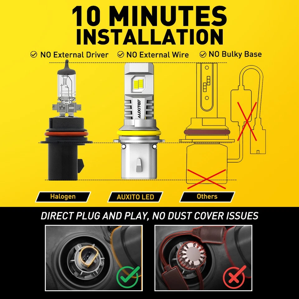 2-20X HB5 6500K 9007 White LED Bulbs Headlight Foglight Halogen Replacement Set - Image 4 of 4