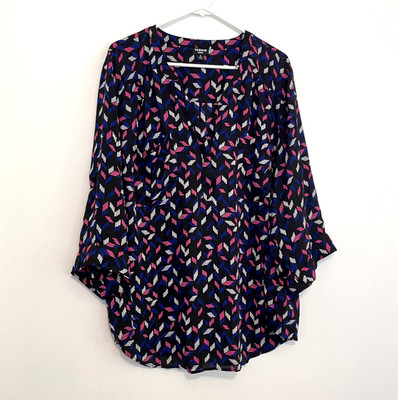 TORRID 3 Plus Size Harper Georgette 3/4 Sleeve Blouse Black Multi Geometric Geo