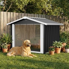 2-in-1 Metal Dog House  Storage Shed Multi-Function Pet House w/ PVC Door