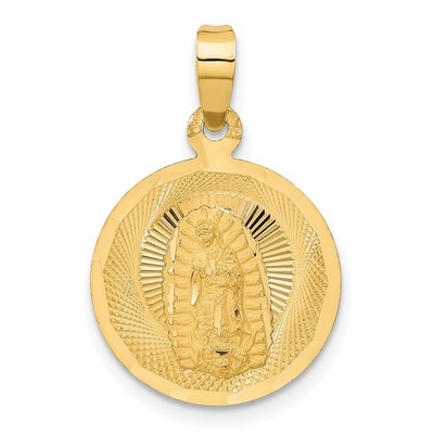 14K Gelbgold poliert Diamantschliff massiv Unsere Liebe Frau von Guadalupe runder Anhänger