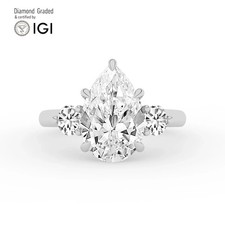 Pear Diamond Trilogy Ring 14k White Gold Labgrown 3.60 Ct Solitaire