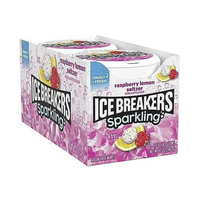 Ice Breakers Sparkling Raspberry Lemon Seltzer Sugar Free Mints 8 Tins 1.5 oz