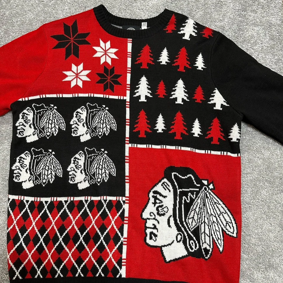 Suéter para hombre Chicago Blackhawks XL Navidad geométrico bloques de colores NFL Foto 2 de 4
