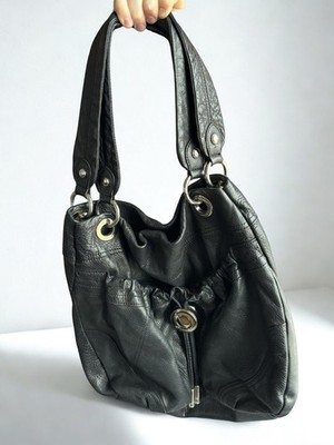 Vintage B. Makowsky Black Leather Hobo Handbag