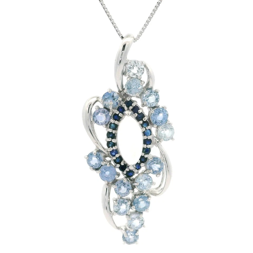 Colar ajustável pingente de safira azul claro pedra da lua ouro branco 5,31 ctw - Imagem 3 de 4