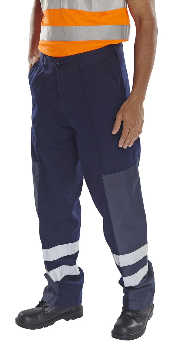 Beeswift Poly Cotton Nylon Patch Trousers Navy Blue Size 40T