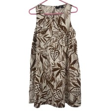 TAHARI Dress Size Small 100% Linen Sleeveless Shift Tropical Leaves Lightweight
