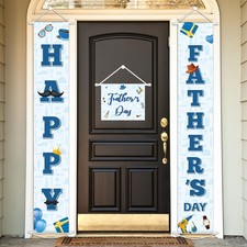 3PCS Happy Father Day Porch Sign Banners Father s Days Party Decorations Blue