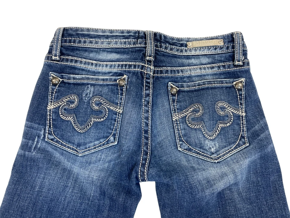 Be Rocks For Express Women's Blue  Medium Wash Rock Revival Bootcut Jeans Sz 2R - Image 4 of 4